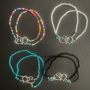 Colorful Beaded Heart Anklet Set
